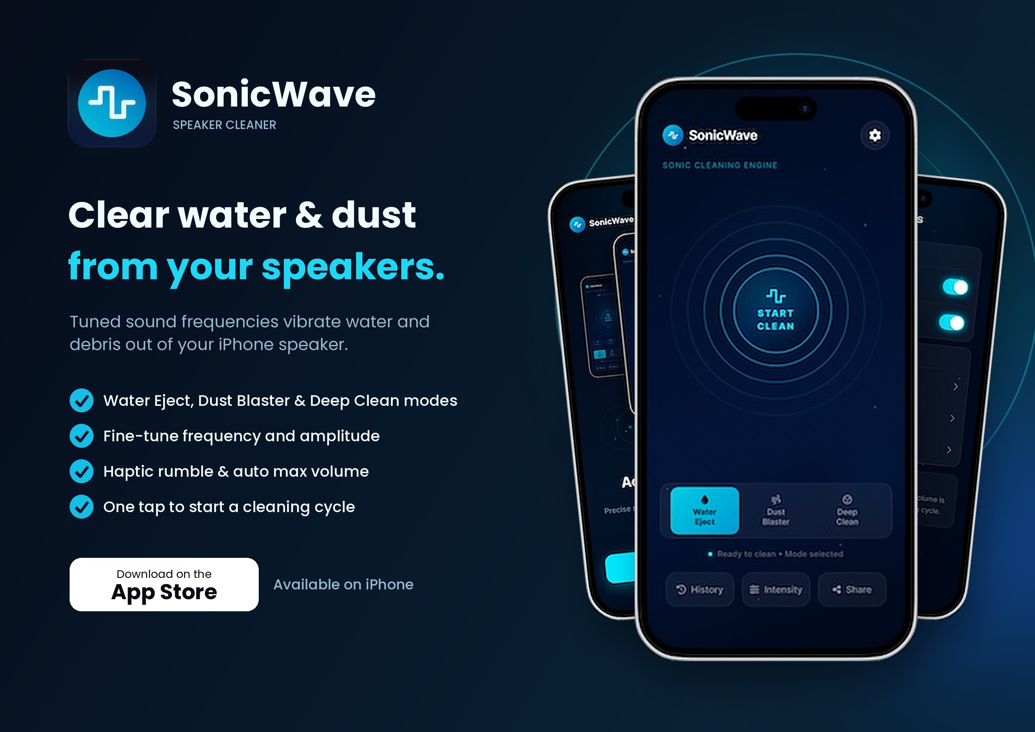 BrushWave | Clean Speakers — Dropped your phone in water? Audio sounding muffled? Blast out trapped water and pocket lint instantly using physics-backed acoustic sound waves! No sign-ups ne