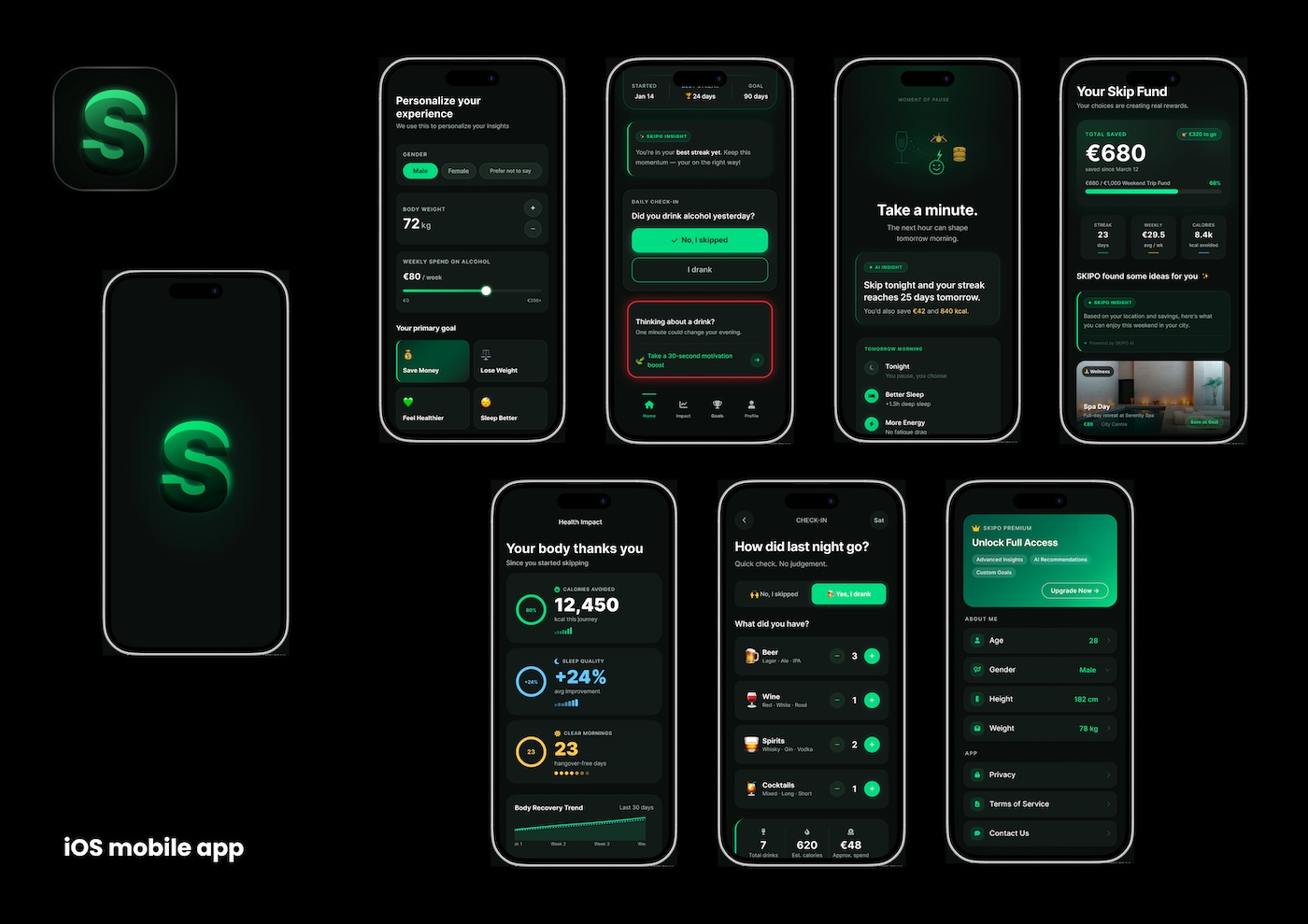 SKIPO | QuitAlcohol — Skip the pour. See the power. Track alcohol-free days, discover how much money you save, and turn healthier choices into real-life rewards.
