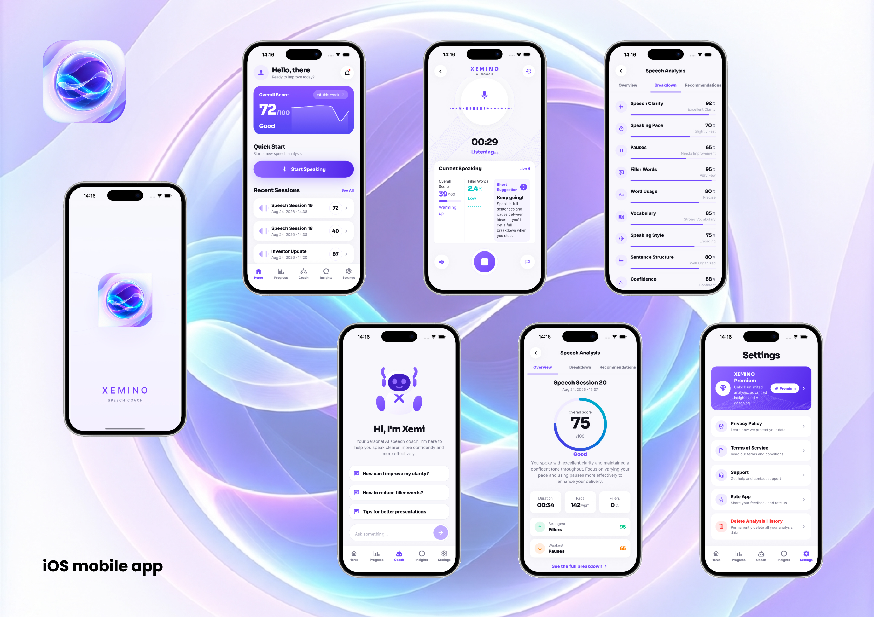 Speech Analysis | XEMINO — Speak naturally while XEMINO analyzes your clarity, pace, pauses, filler words and confidence in real time — with short, personalized tips to help you improve.
