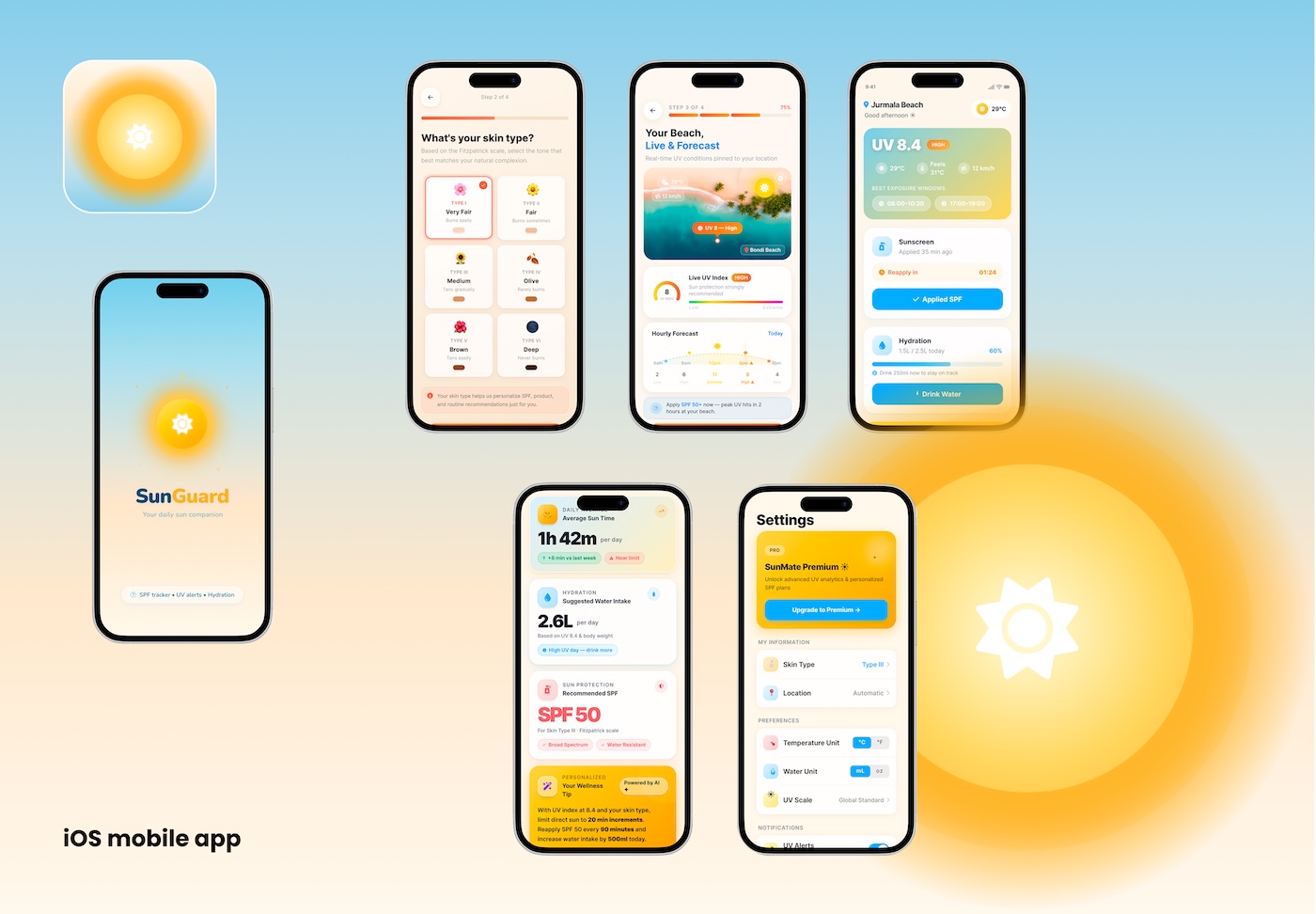 SunGuard | Beach UV — Stay protected under the sun with real-time UV monitoring, sunscreen reminders, hydration tracking, and recommendations based on your skin type and local weather.